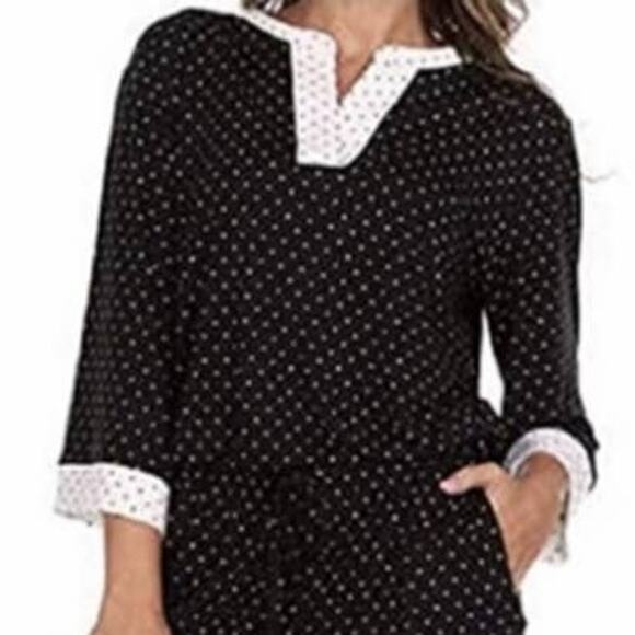 Flora Nikrooz Black White Polka Dot Pajama Top Small - Picture 1 of 8